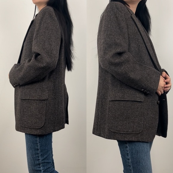 [SOLD] Vintage Johnny Carson Brown Tweed Wool Oversized Boyfriend Blazer - Picture 3 of 8
